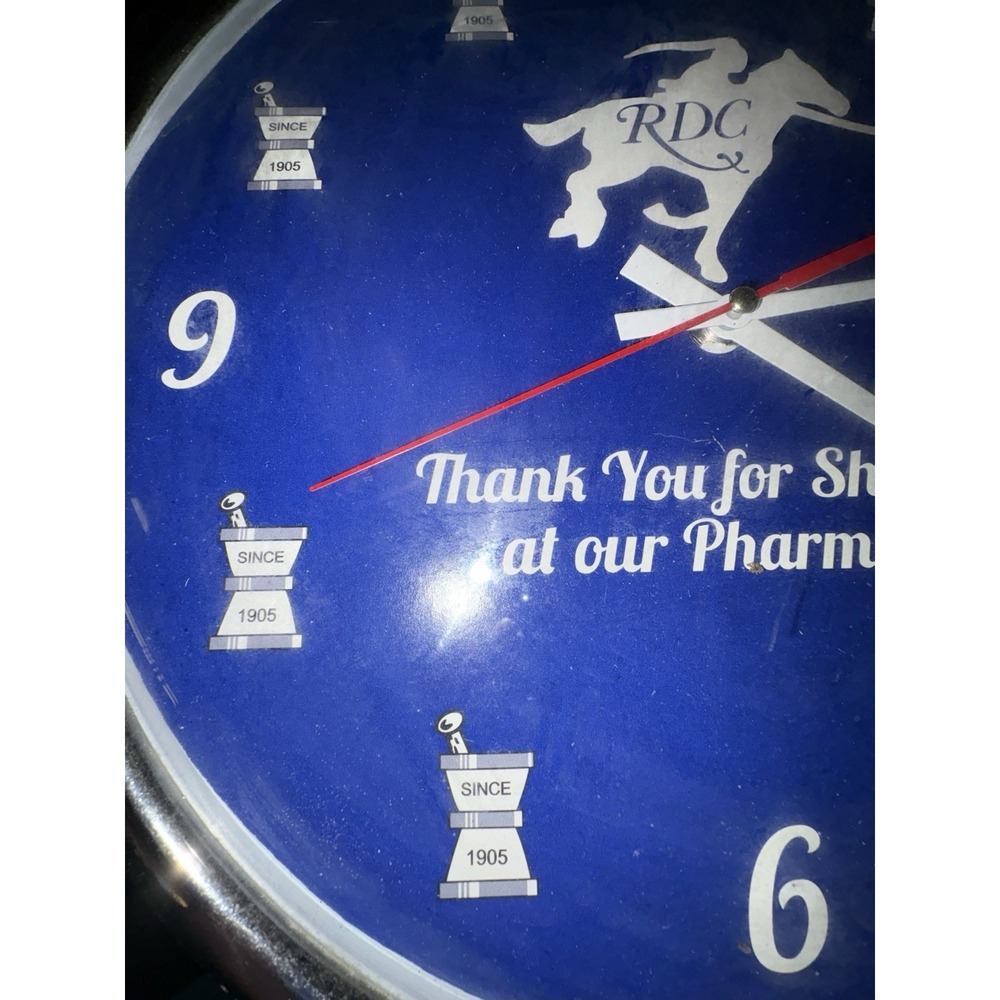 Vintage Rochester Drug Co Analog Wall Clock Battery Operated -‎ Works 11" - Picture 3 of 5
